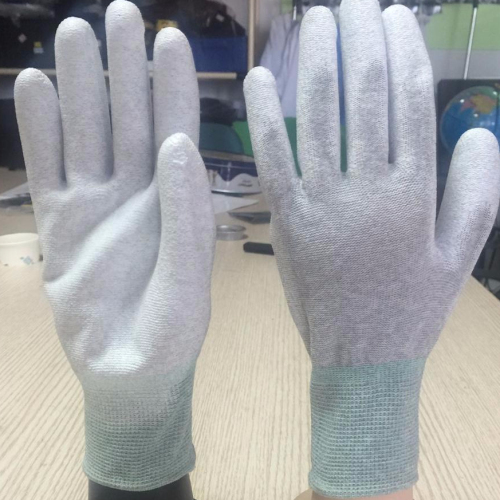 Nylon-Carbon knitted Liner Coated White PU On Finger Tips AntiStatic Working Glove