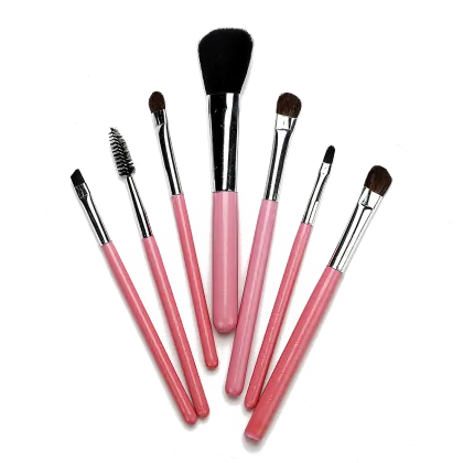 Pink PU bag with 7 make up brushes