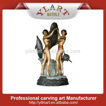 Bronze fountain of nude lady with dophin YL-K198