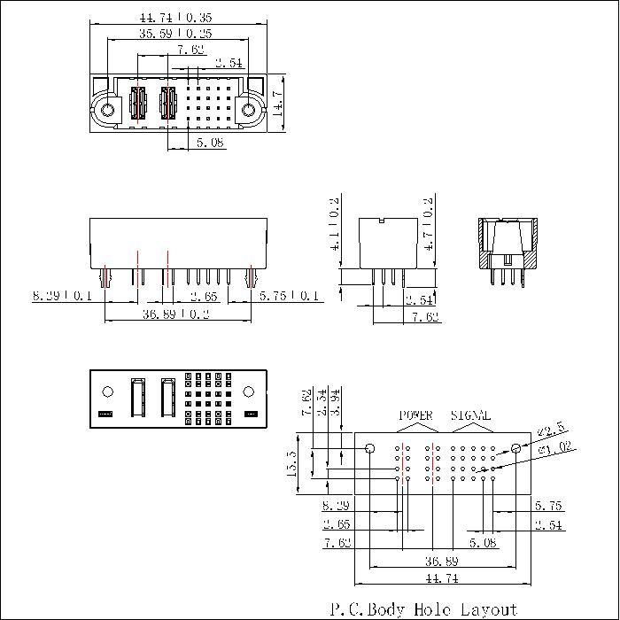 PSPM7.62S-0220G0G0AEX 7.62MM 2P Power+20P Signal Male Straight Dip Power Connector