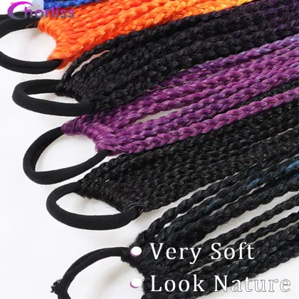 2020 New  Ombre Long Ponytail Wig With Rubber Band Hair Ring Chignon Crochet Braid Hair Rainbow Synthetic Hair Extension Kids