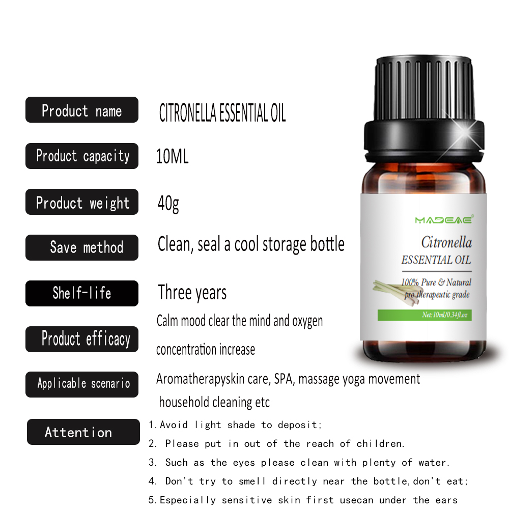 Aceite esencial soluble en agua de Citronella para aromaterapia