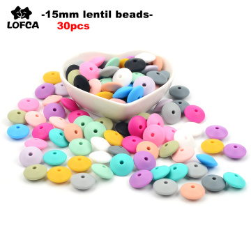 15MM 30pcs/lot Silicone lentil Beads Silicone BPA Free DIY Charms Newborn Nursing Accessory Teething Necklace Teething Toy