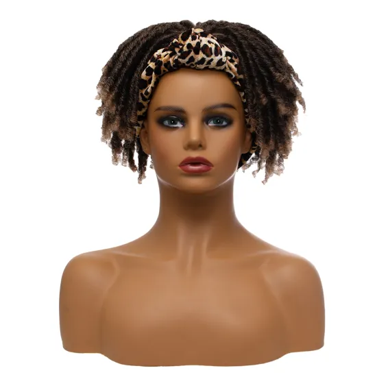 Wholesale price stort mix brown with light brown heat resistant fiber afro twist curly headband wig for women