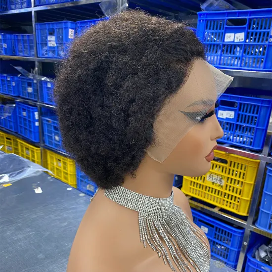 Wholesale Natural Afro 13x4 Lace Frontal Glueless Brazilian Human Hair Pixie Curly Wig