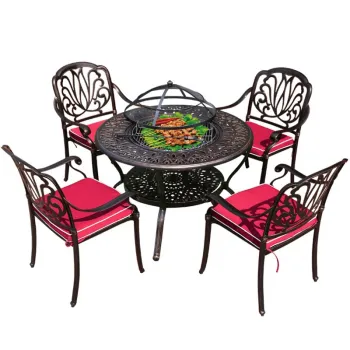 Charcoal BBQ and Cast Aluminum Outdoor Dining Set