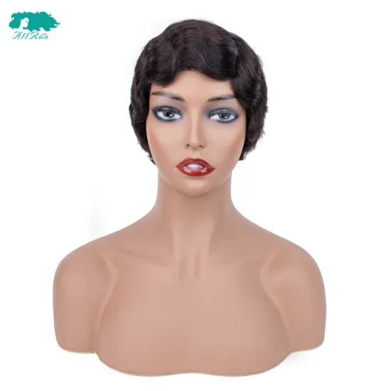 All Run 10A Grade Natural Color Brazilian Hair Short Curly Style  Wave Machine Wigs Cheap Wholesale