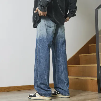 Men's Summer Gradient Jeans: Versatile Loose Casual Trendy Retro Straight Leg Pants