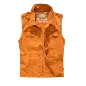 Vintage Denim Jeans and Orange Sleeveless Jackets for Men - Autumn Fashion