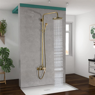 Brushed Brass Gold Shower Set Wall Mixer Tap