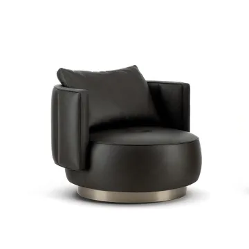 Luxury Leisure Armchair: Genuine Leather Round Swivel Sofa Chair for Living Room Furniture