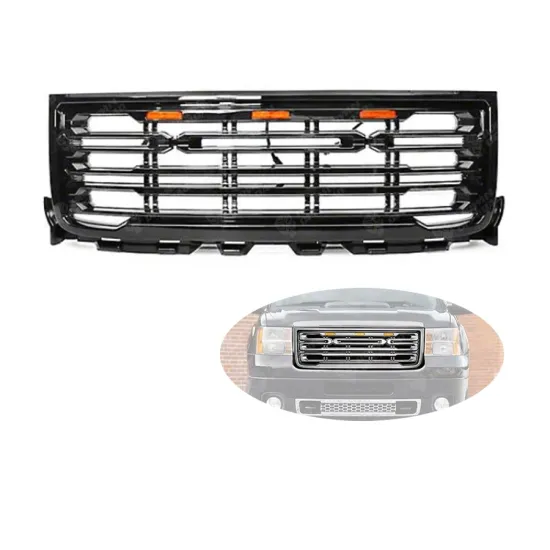 Black Upper Grills and Bumper Grill with Light for Sierra 2500 2011-2014