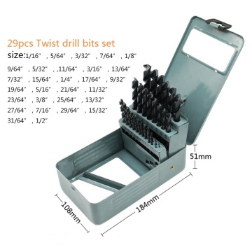 SUBORUI Twist Drill Bit Set HSS M2 4341 4241 for Metal Cutting - 29pcs