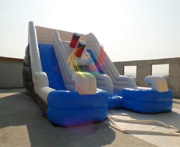 RL New designed blue inflatable pirate ship slide,inflatable two lanes slide with pool