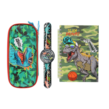Kit de papelería de papelería de tema de dinosaurio para niños que incluye brazalete de dinosaurio y juego de laberinto