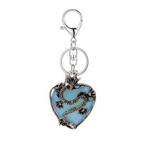 Opalite Heart Antique Silver Dragon Gemstone Pendant (32x42mm) Keychain