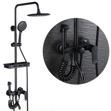 Copper Black Four-Gear Shower Faucet and Shower Head Set