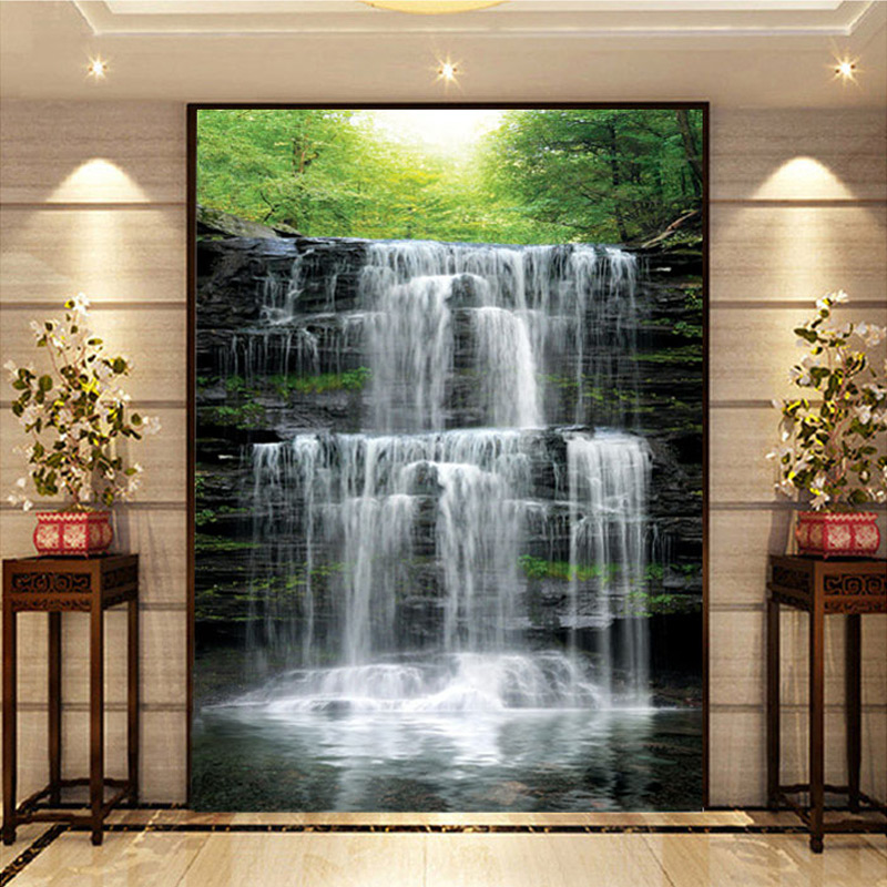 Custom Mural Wallpaper Landscape Natural Waterfalls Wall Mural Straw Non-woven Wall Paper Living Room Entrance Wall Room Decor