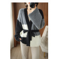 Korean version V-neck matching color lacing coat