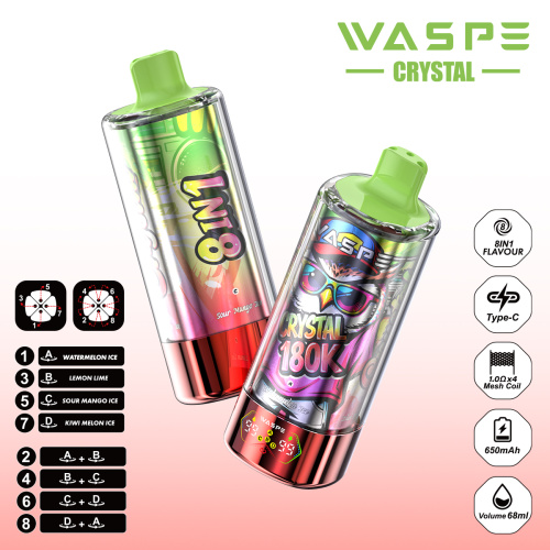Quad Mesh Coil Grosir Massal Vape Waspe Crystal 8-in-1 180000 Puff