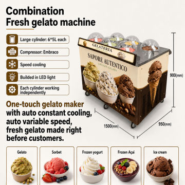 Commercial 6 Flavor Fresh Gelato Machine With Independent Cooling Cylinders