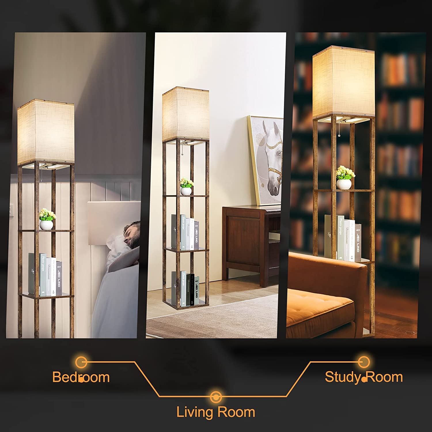 F220101 Shelf floor lamp fabric shade (11)