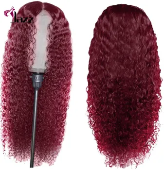 High density Brazilian long hair 99j color with baby hair kinky deep curly human hair transparent 13*4 13*6*1 lace Frontal wig