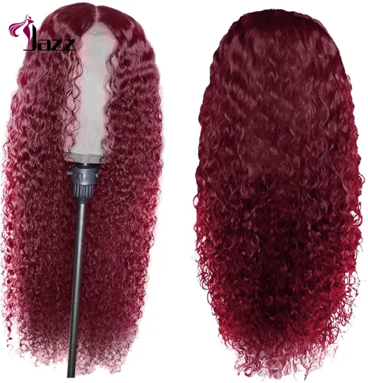 High density Brazilian long hair 99j color with baby hair kinky deep curly human hair transparent 13*4 13*6*1 lace Frontal wig