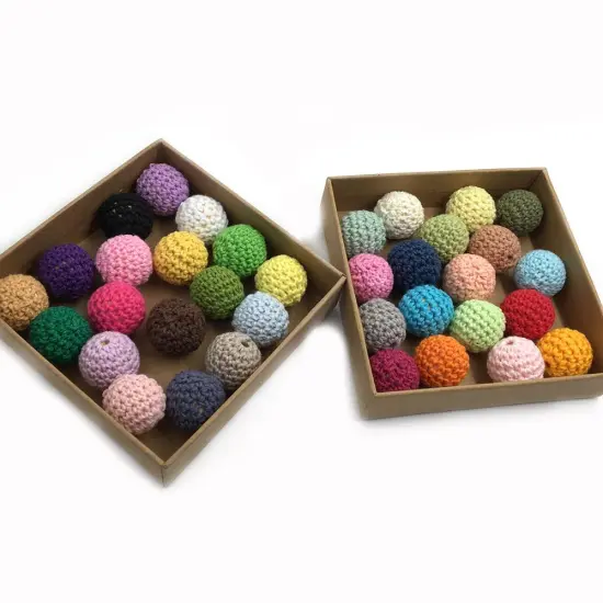 16mm Handmade Crochet Cotton Teething Organic Wooden Crochet Beads for sale