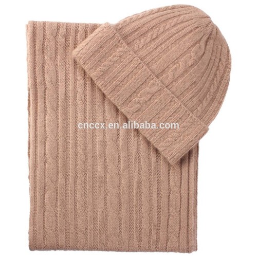 15CB9336 Cashmere Cable knit scarf hat set