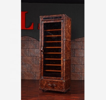 Antique Leather Thermostatic Tall Wine Display Cabinet - L876