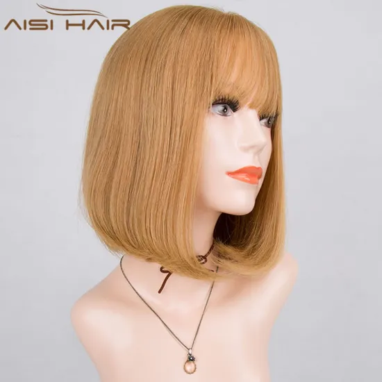 Aisi Hair Best Selling  Malaysian Hair Bob Cut Style Blonde Half Hand Tied Lace Wig For White Women