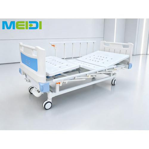 L Type Guardrail Double Crank Hospital Bed With Central Brake And Anti-collision Wheel