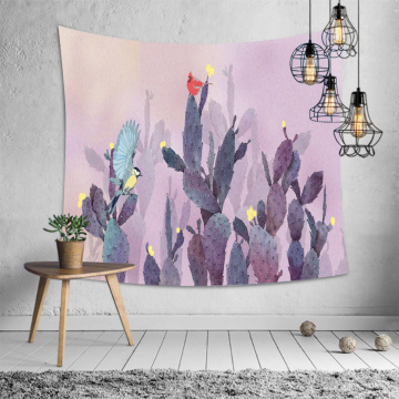 Cactus Tapestry Nature Light Purple Wall Hanging Birds Watercolor Tapestry for Livingroom Bedroom Home Dorm Decor