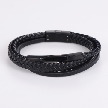 Custom Private Label Personalized Men's Black Leather Bangles: Unique Jewelry Solutions