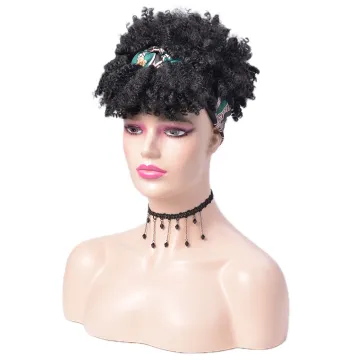 Wholesale Afro Kinky Curly Synthetic  Short Ombre Turban Wrap Wig With Headband Synthetic Headband Wig Attached For Women Party