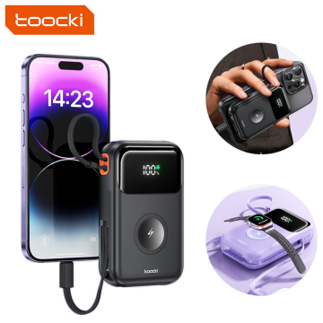 Toocki 10000mAh Portable Charger with Built-in Cables - External Battery Pack for Travel