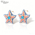 Bold Pink and Blue Starfish Earrings Statement Fashion