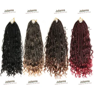 Julianna Kanekalon 14" boho hippie box braid messy goddess crochet hair with curly ombre pre-looped synthetic bohemian box braid