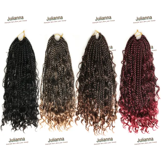 Julianna Kanekalon 14" boho hippie box braid messy goddess crochet hair with curly ombre pre-looped synthetic bohemian box braid