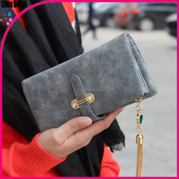 High-grade long purse nubuck leather Diamond Pendant tassel Wallet