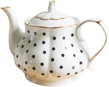 European Style Handmade Ceramic Pumpkin Fluted Teapot Set with Polka Dots for Vintage Tea Parties