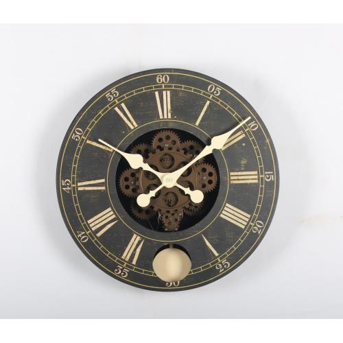 Zegar ścienny w stylu retro z 14-calowym drewnianym wahadłem
