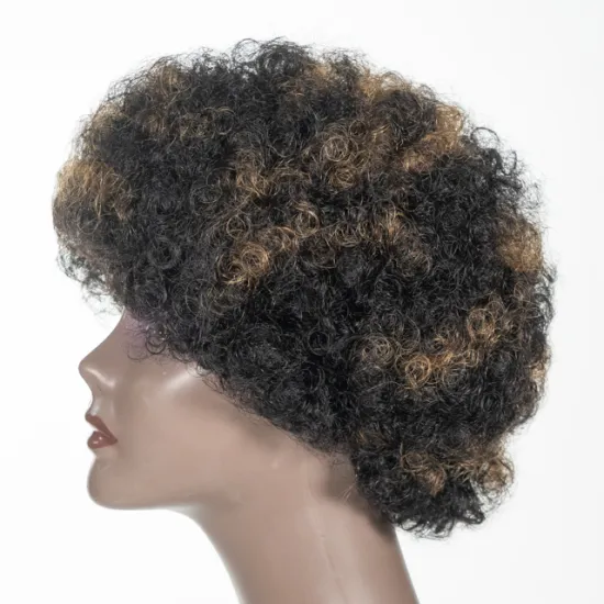 Wholesale Wig Short Curl Afro Wig Machine Made Virgin Cuticle Aligned Hair Peruvian Human Hair Wigs for Black Woman