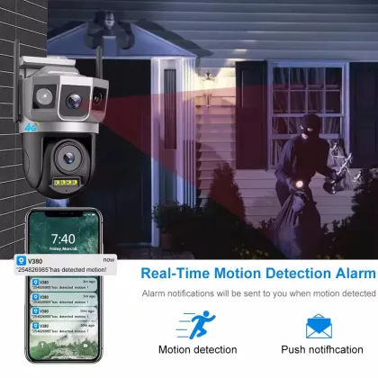 Alarming Outdoor PTZ Dual Lens 4MP Wireless 4G LTE Security Camera