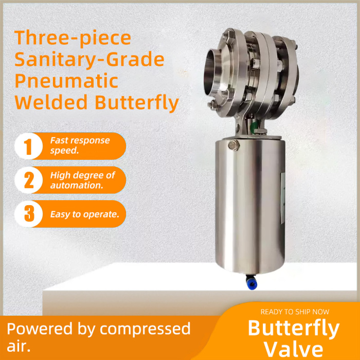 Пневматическая санитарная сварная бабочка с тремя частями