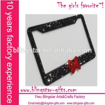 factory direct supplying rhinestone black & red bow car plate frame