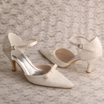 Flower Lace Bridal Party Shoes Pointed Toe