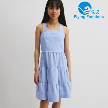Blue linen multi-layered beautiful girl dress
