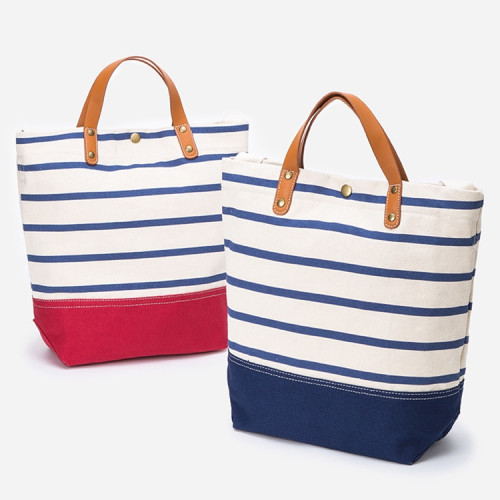 Ladies Custom Foldable Stripe Cotton Tote Bags Handbag